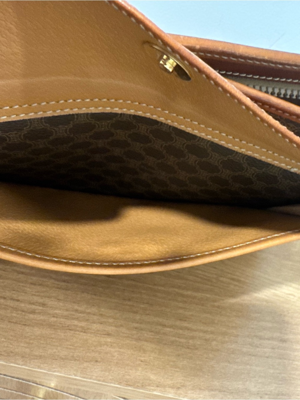 Vintage CELINE Paris Macadam Triomphe Canvas Clutch Bag Brown Leather - Picture 16 of 16